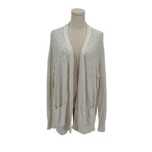 Tahari Open Front Knit Cardigan Sweater Cream Beige Textured Relaxed Fit Size L
